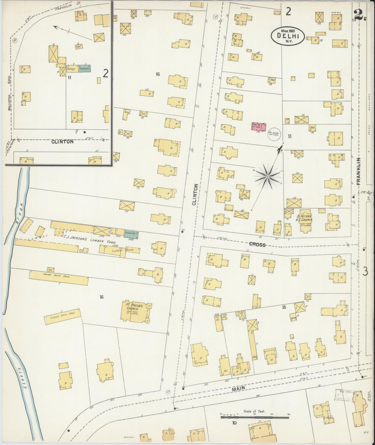 Sanborn Fire Insurance Map from Delhi, Delaware County, New York (1903), Sheet #0002 - Historic Sanborn Fire Insurance Map Print, vintage old map wall art, antique decor, genealogy gift, Delhi Delaware map