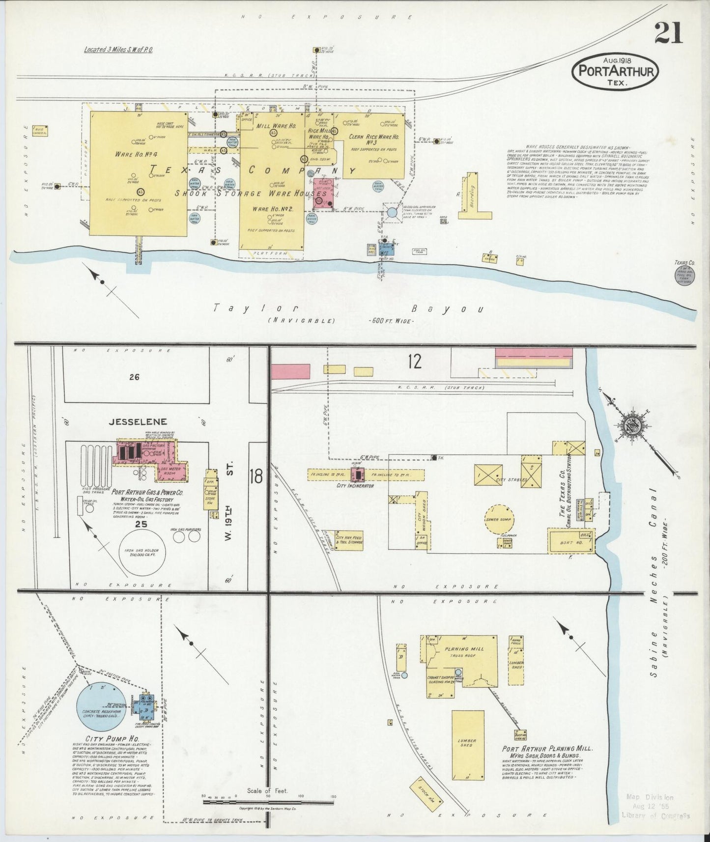 Sanborn Fire Insurance Map from Port Arthur, Jefferson County, Texas (1918), Sheet #0021 - Complete Map Set gallery image, historic Sanborn map, vintage wall art, Texas Texas