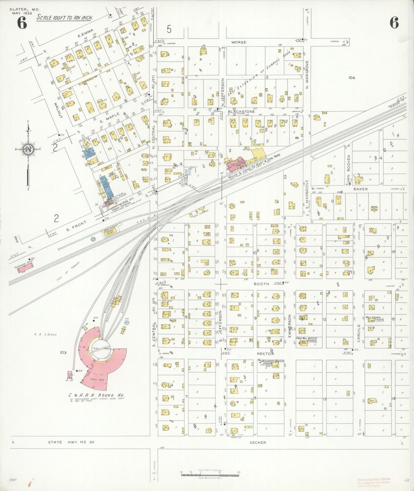 Sanborn Fire Insurance Map from Slater, Saline County, Missouri (1933), Sheet #0006 - Historic Sanborn Fire Insurance Map Print, vintage old map wall art, antique decor, genealogy gift, Missouri Missouri map