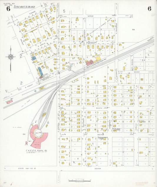 Sanborn Fire Insurance Map from Slater, Saline County, Missouri (1933), Sheet #0006 - Historic Sanborn Fire Insurance Map Print, vintage old map wall art, antique decor, genealogy gift, Missouri Missouri map