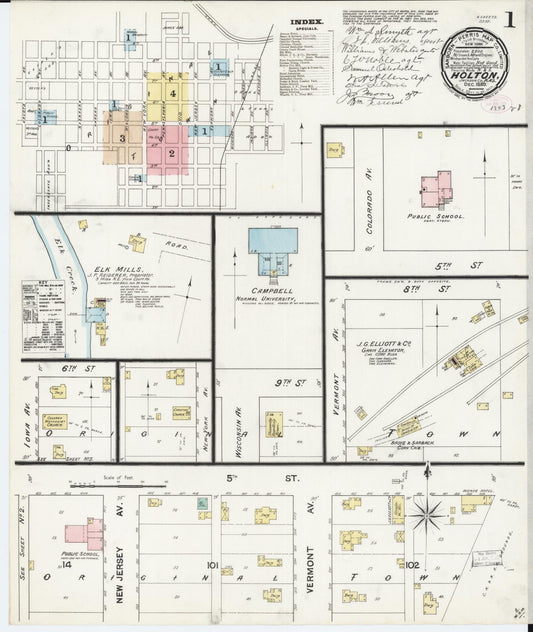 Sanborn Fire Insurance Map from Holton, Jackson County, Kansas (1889), Sheet #0001 - Complete Map Set gallery image, historic Sanborn map, vintage wall art, Kansas Kansas