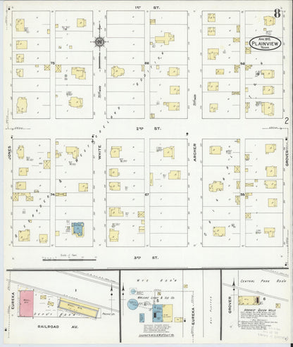 Sanborn Fire Insurance Map from Plainview, Hale County, Texas (1910), Sheet #0008 - Complete Map Set gallery image, historic Sanborn map, vintage wall art, Texas Texas