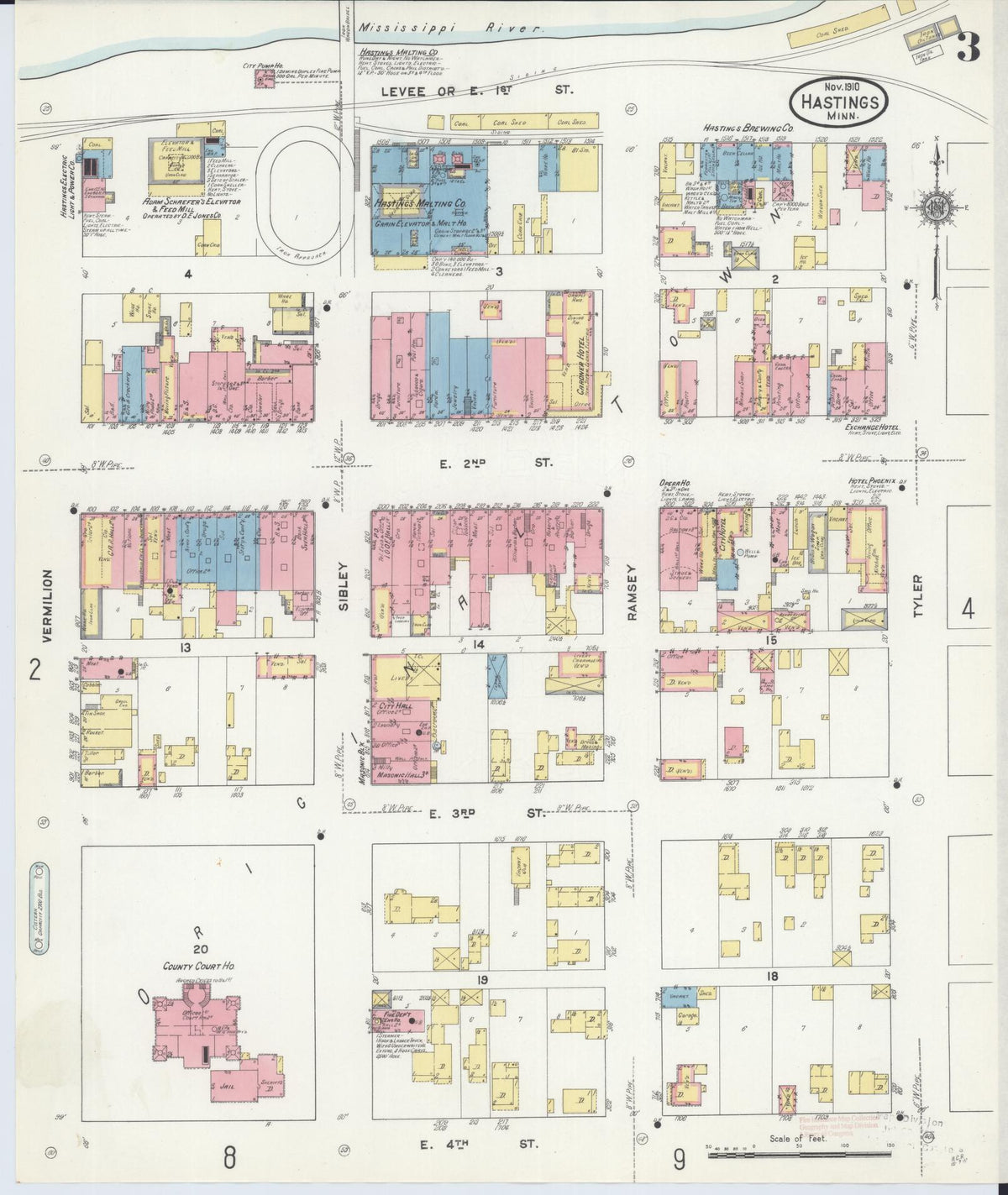 Sanborn Fire Insurance Map from Hastings, Dakota County, Minnesota (1910), Sheet #0003 - Historic Sanborn Fire Insurance Map Print, vintage old map wall art, antique decor, genealogy gift, Minnesota Minnesota map