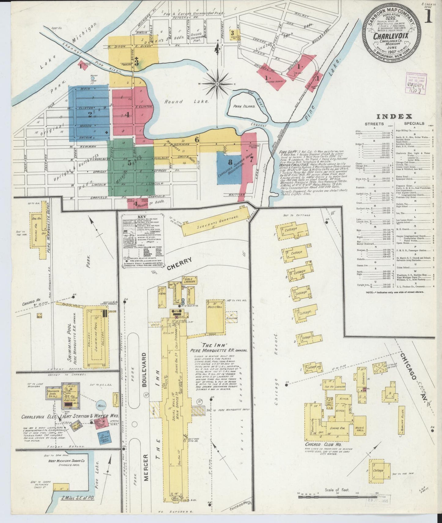 Sanborn Fire Insurance Map from Charlevoix, Charlevoix County, Michigan (1907), Sheet #0001 - Complete Map Set gallery image, historic Sanborn map, vintage wall art, Michigan Michigan