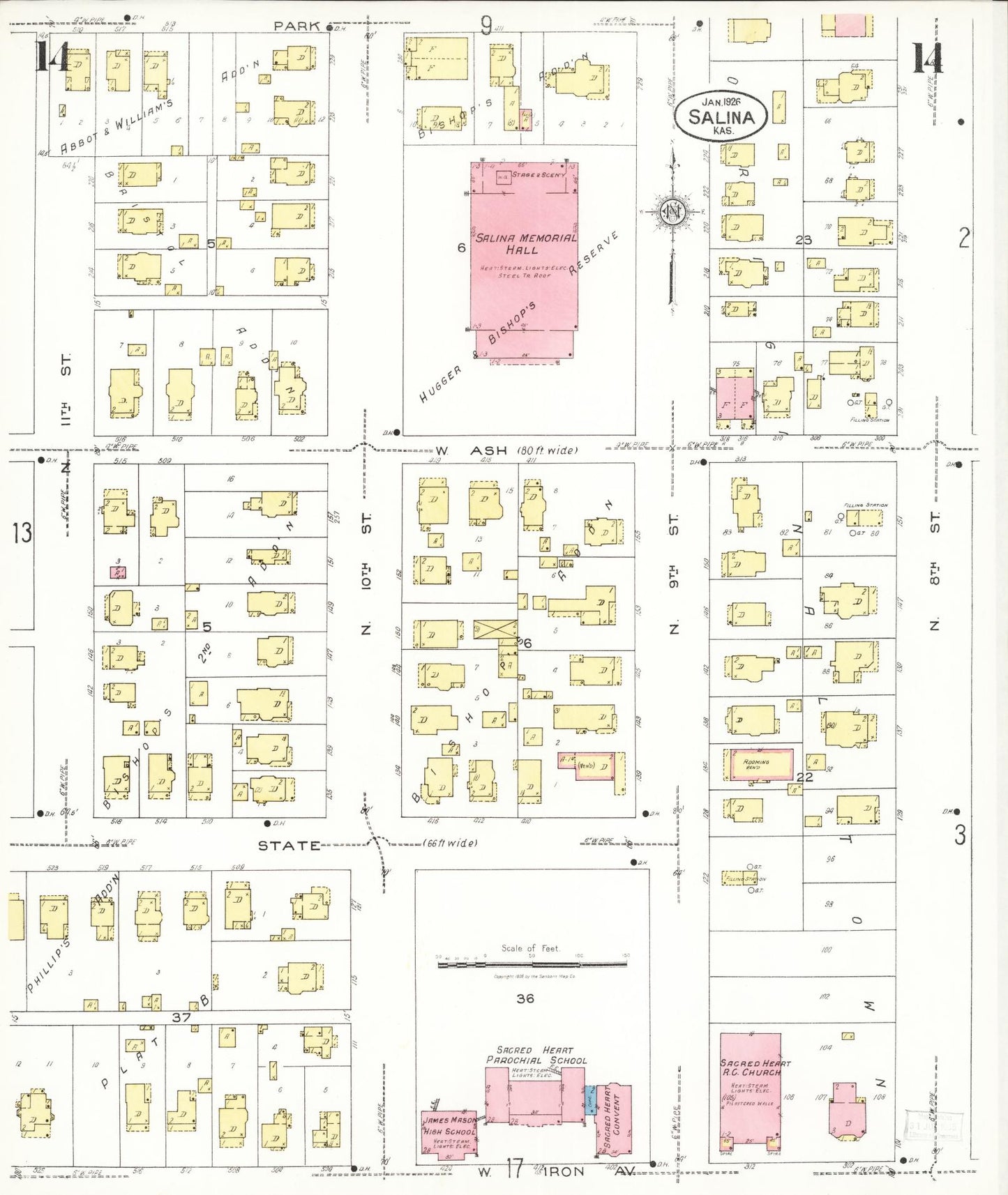 Sanborn Fire Insurance Map from Salina, Saline County, Kansas (1926), Sheet #0014 - Historic Sanborn Fire Insurance Map Print, vintage old map wall art, antique decor, genealogy gift, Kansas Kansas map