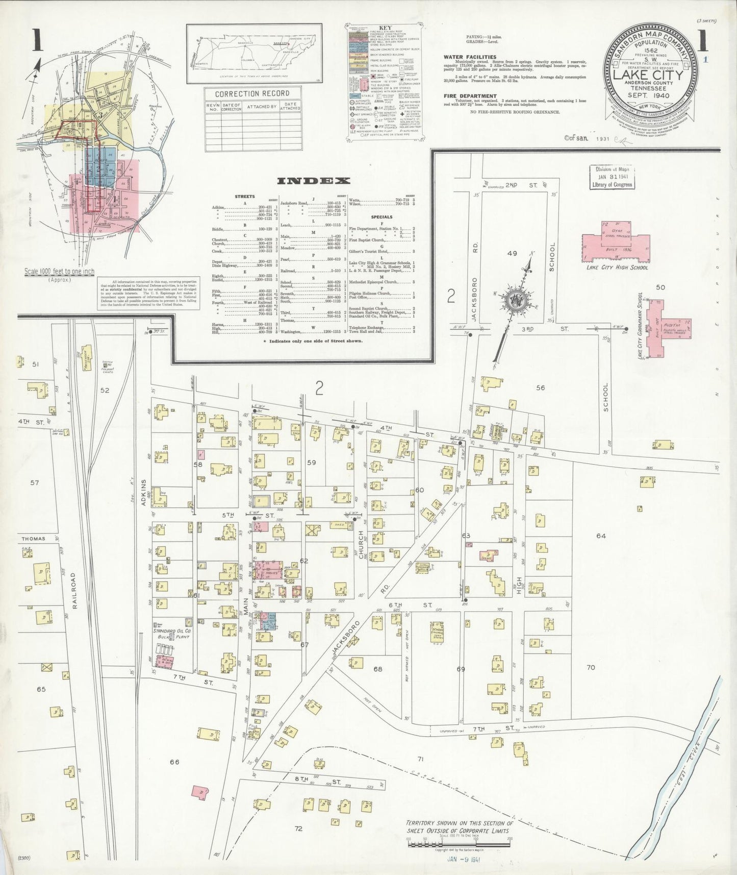Sanborn Fire Insurance Map from Lake City, Anderson County, Tennessee. (1940) – Historic Sanborn Fire Insurance Map Print