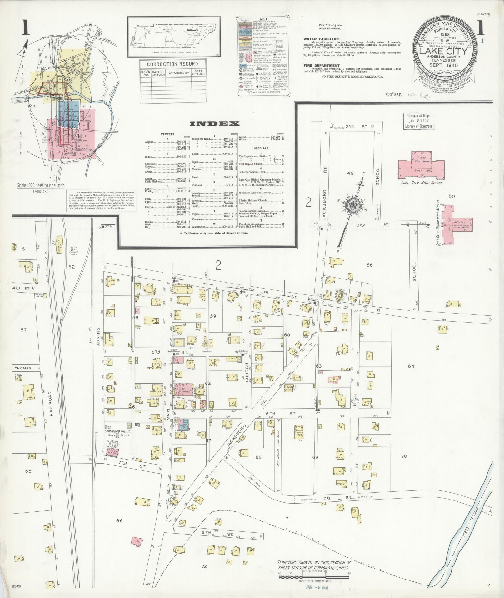 Sanborn Fire Insurance Map from Lake City, Anderson County, Tennessee. (1940) – Historic Sanborn Fire Insurance Map Print