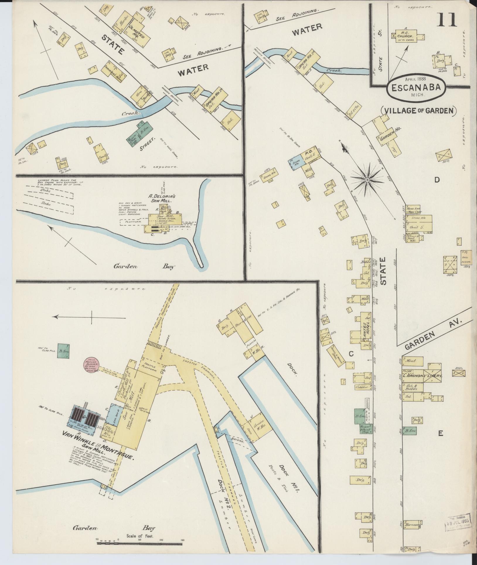 Sanborn Fire Insurance Map from Escanaba, Delta County, Michigan (1888), Sheet #0011 - Historic Sanborn Fire Insurance Map Print, vintage old map wall art, antique decor, genealogy gift, Michigan Michigan map
