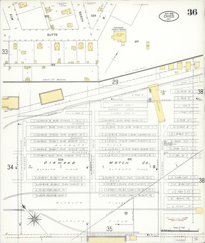 Sanborn Fire Insurance Map from Chico, Butte County, California (1909), Sheet #0036 - Historic Sanborn Fire Insurance Map Print, vintage old map wall art, antique decor, genealogy gift, California California map