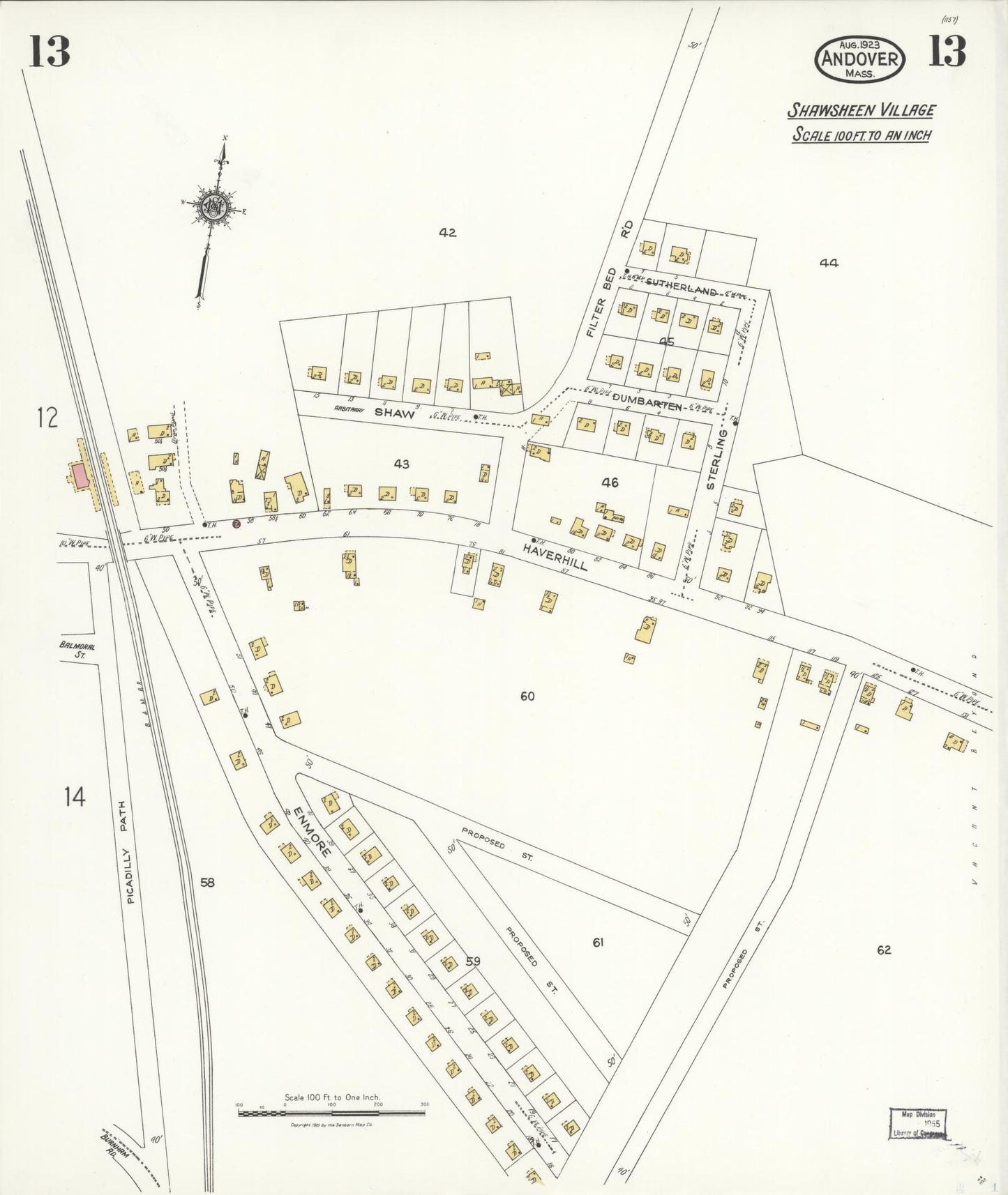Sanborn Fire Insurance Map from Andover, Essex County, Massachusetts (1923), Sheet #0013 - Historic Sanborn Fire Insurance Map Print, vintage old map wall art, antique decor, genealogy gift, Massachusetts Massachusetts map