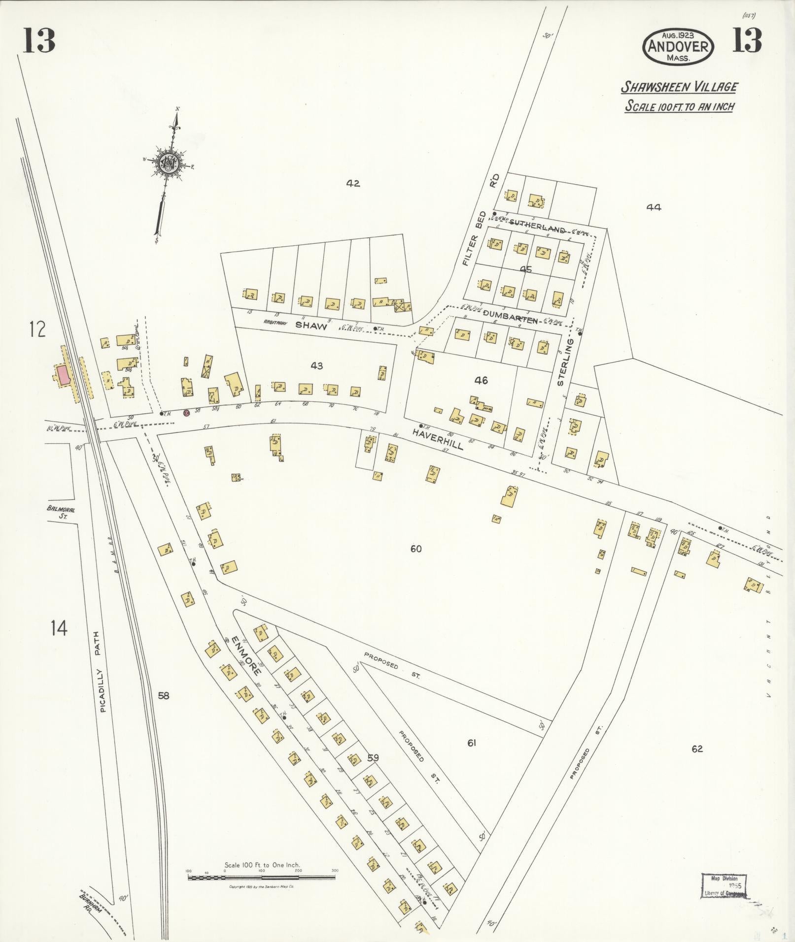 Sanborn Fire Insurance Map from Andover, Essex County, Massachusetts (1923), Sheet #0013 - Historic Sanborn Fire Insurance Map Print, vintage old map wall art, antique decor, genealogy gift, Massachusetts Massachusetts map