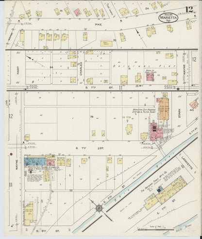 Sanborn Fire Insurance Map from Marietta, Washington County, Ohio (1915), Sheet #0012 - Complete Map Set gallery image, historic Sanborn map, vintage wall art, Ohio Ohio