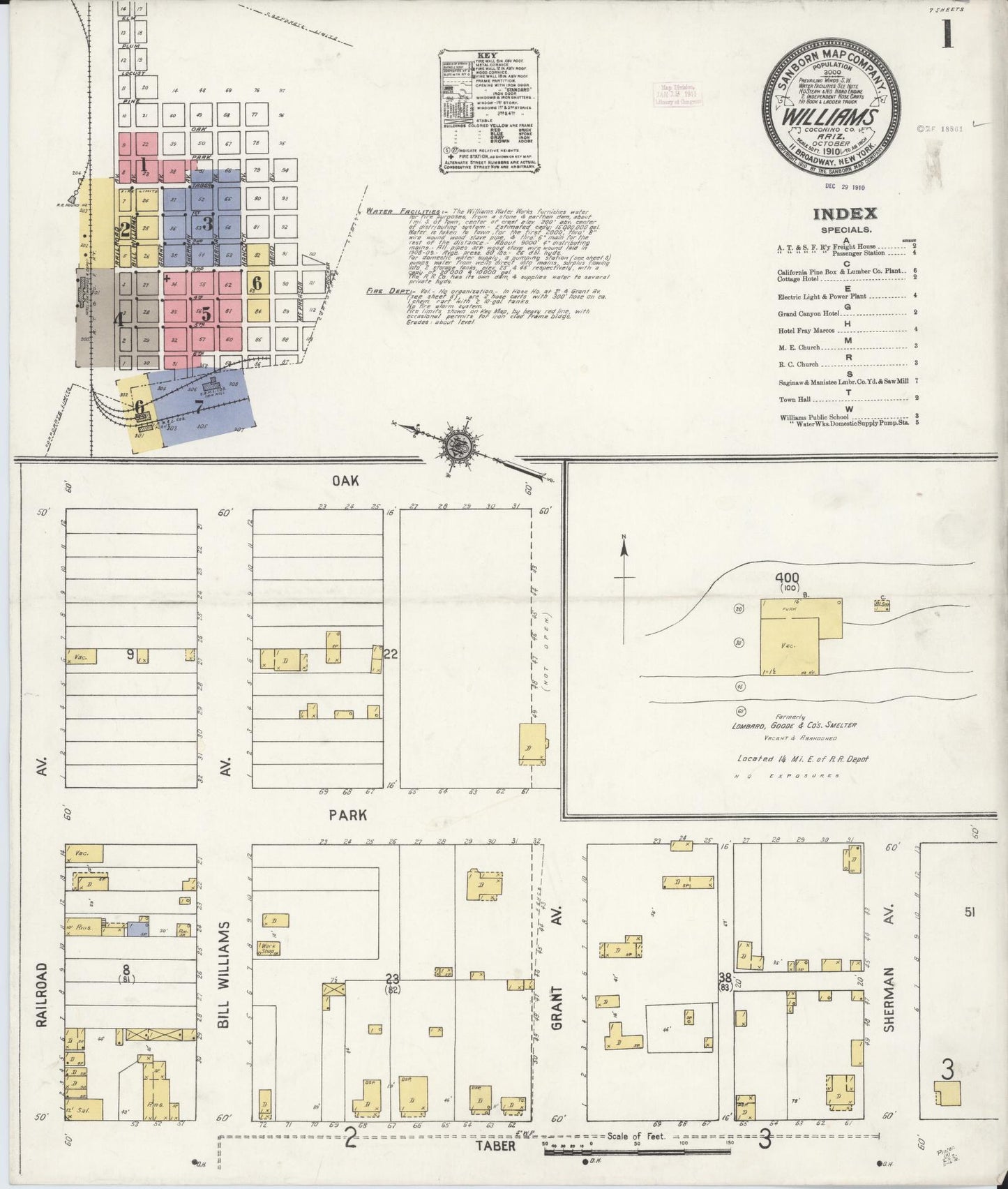 Sanborn Fire Insurance Map from Williams, Coconino County, Arizona (1910), Sheet #0001 - Complete Map Set gallery image, historic Sanborn map, vintage wall art, Arizona Arizona