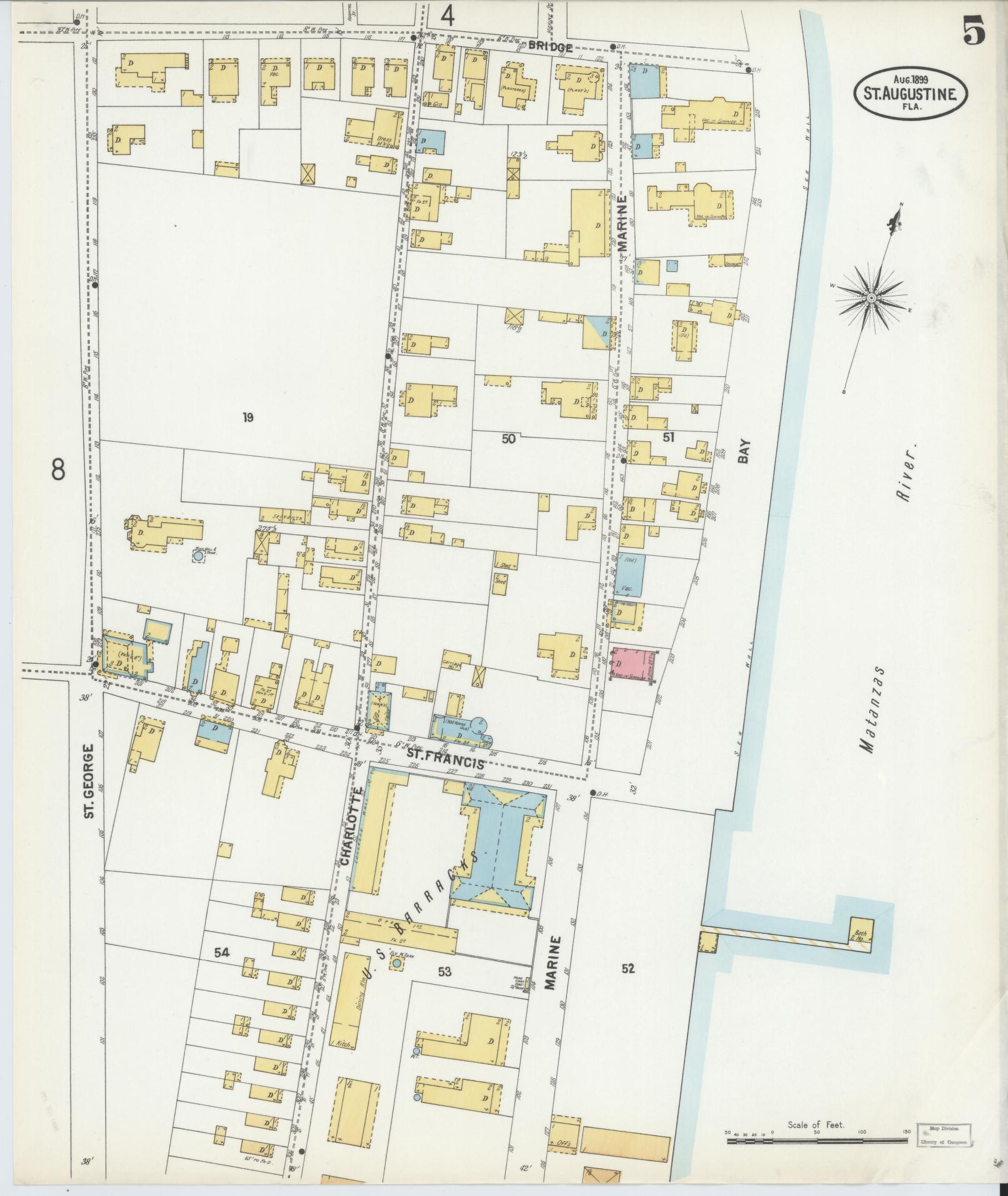 Sanborn Fire Insurance Map from Saint Augustine, Saint John's County, Florida (1899), Sheet #0005 - Complete Map Set gallery image, historic Sanborn map, vintage wall art, Florida Florida
