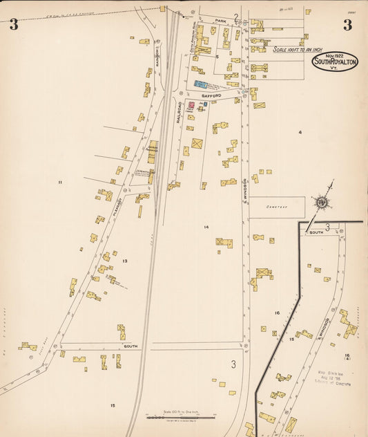 Sanborn Fire Insurance Map from South Royalton, Windsor County, Vermont (1922), Sheet #0003 - Historic Sanborn Fire Insurance Map Print, vintage old map wall art, antique decor, genealogy gift, Vermont Vermont map