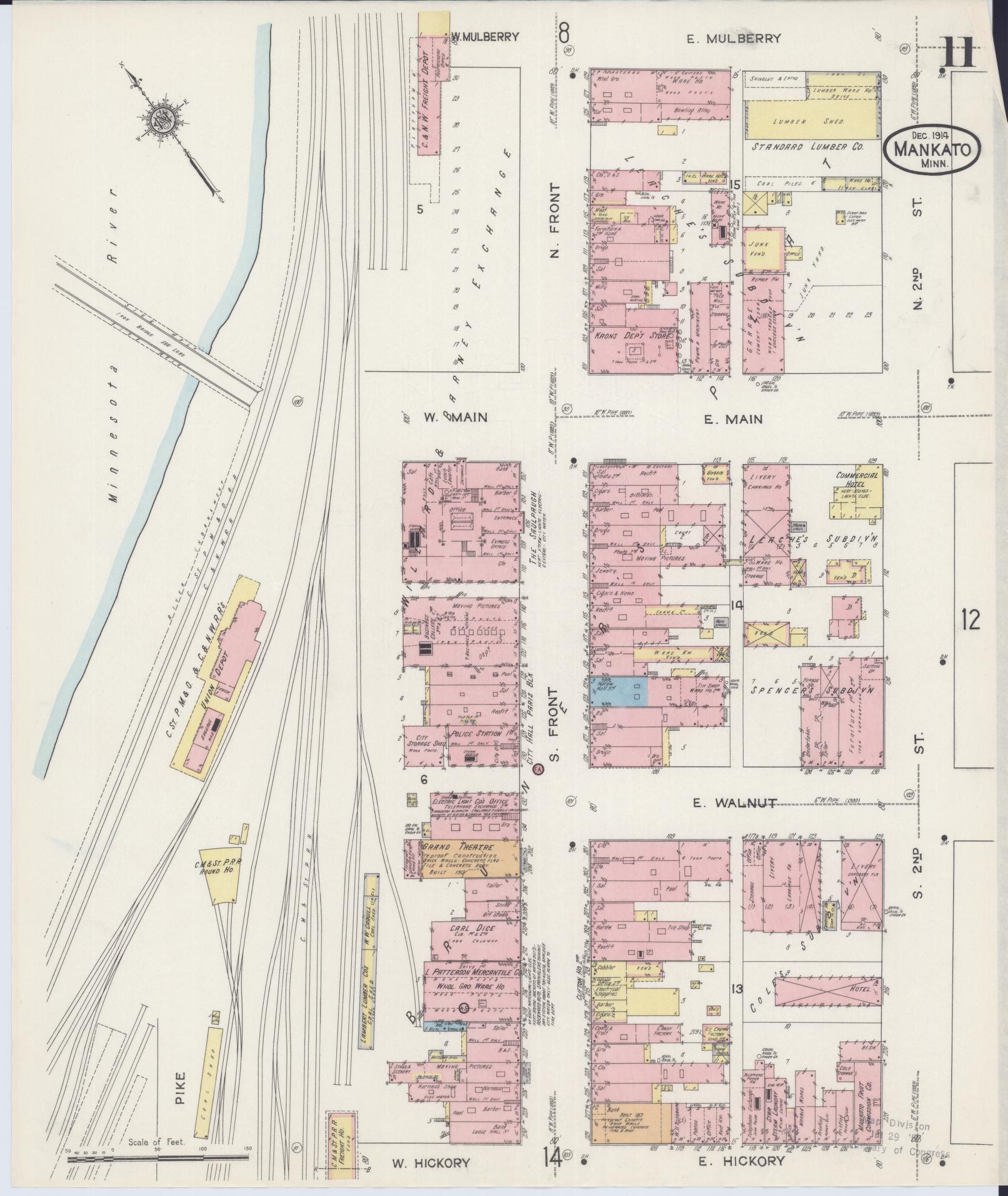 Sanborn Fire Insurance Map from Mankato, Blue Earth County, Minnesota (1914), Sheet #0011 - Complete Map Set gallery image, historic Sanborn map, vintage wall art, Minnesota Minnesota