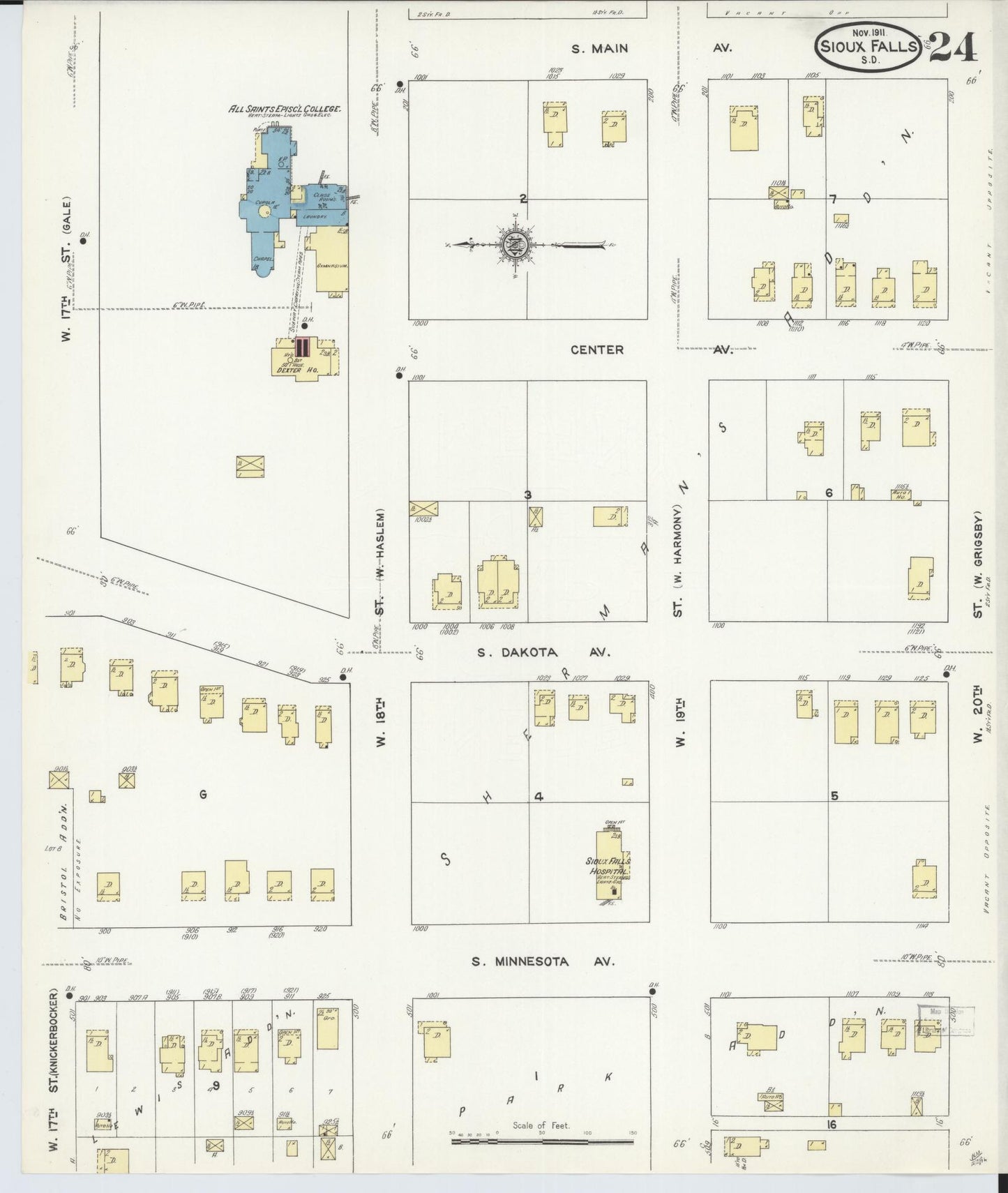 Sanborn Fire Insurance Map from Sioux Falls, Minnehaha County, South Dakota (1911), Sheet #0024 - Historic Sanborn Fire Insurance Map Print, vintage old map wall art, antique decor, genealogy gift, South Dakota South Dakota map