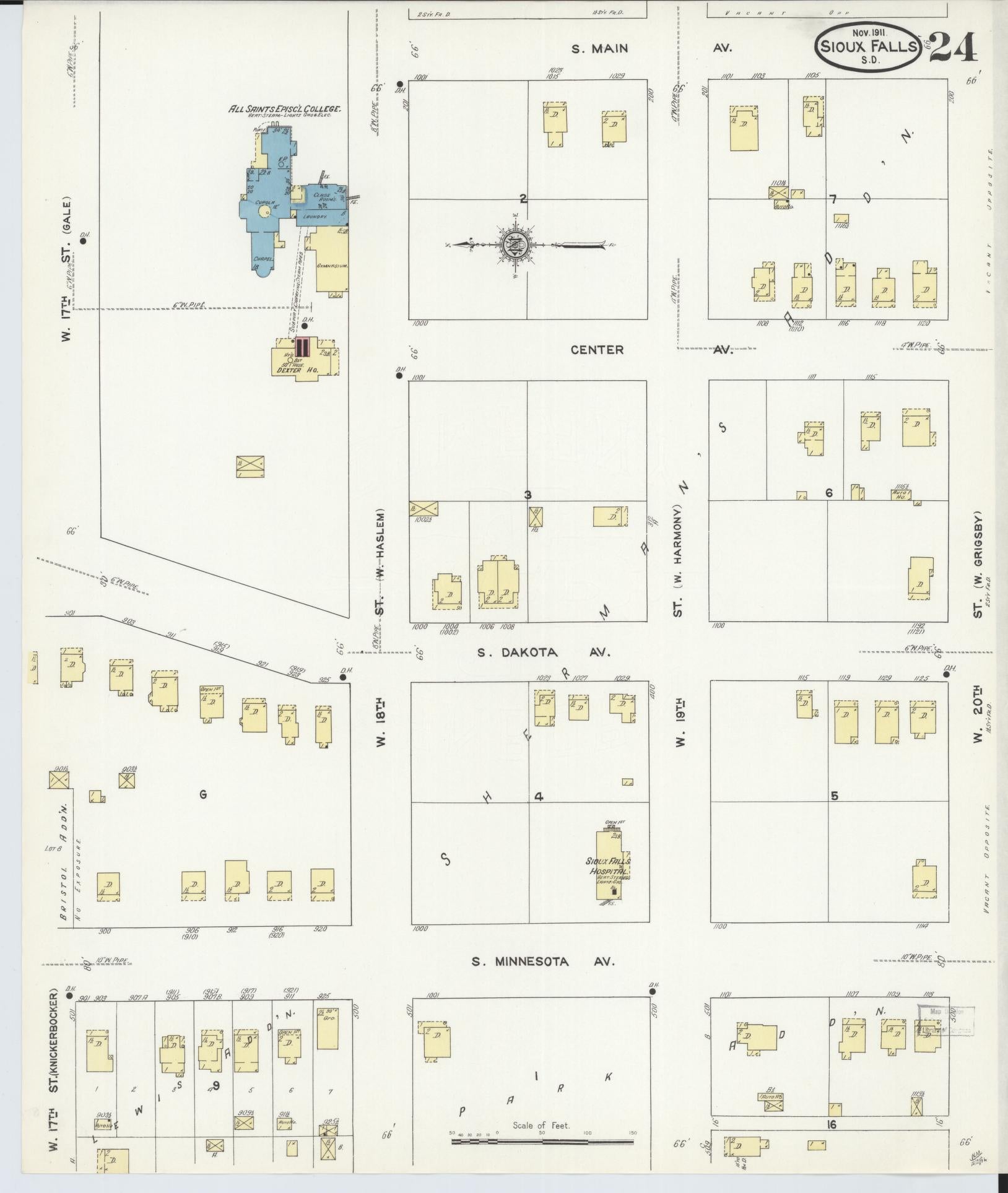 Sanborn Fire Insurance Map from Sioux Falls, Minnehaha County, South Dakota (1911), Sheet #0024 - Historic Sanborn Fire Insurance Map Print, vintage old map wall art, antique decor, genealogy gift, South Dakota South Dakota map