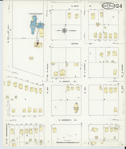 Sanborn Fire Insurance Map from Sioux Falls, Minnehaha County, South Dakota (1911), Sheet #0024 - Historic Sanborn Fire Insurance Map Print, vintage old map wall art, antique decor, genealogy gift, South Dakota South Dakota map