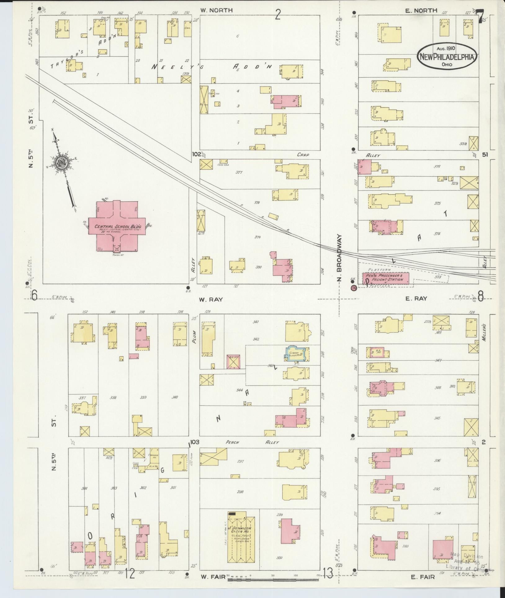 Sanborn Fire Insurance Map from New Philadelphia, Tuscarawas County, Ohio (1910), Sheet #0007 - Historic Sanborn Fire Insurance Map Print, vintage old map wall art, antique decor, genealogy gift, Ohio Ohio map