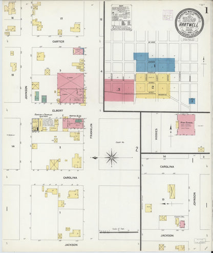 Sanborn Fire Insurance Map from Hartwell, Hart County, Georgia (1908), Sheet #0001 - Complete Map Set gallery image, historic Sanborn map, vintage wall art, Georgia Georgia