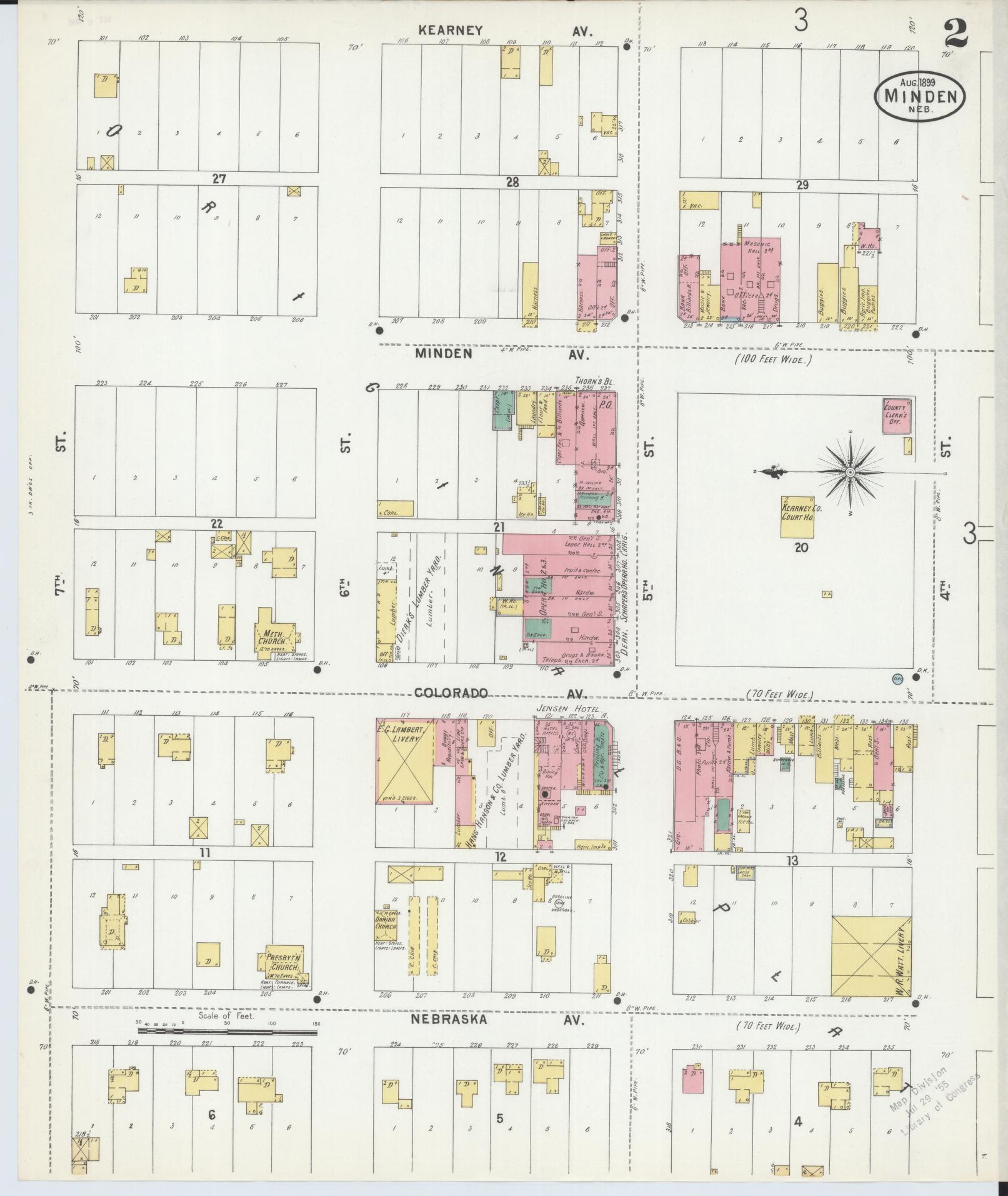 Sanborn Fire Insurance Map from Minden, Kearney County, Nebraska (1899), Sheet #0002 - Historic Sanborn Fire Insurance Map Print, vintage old map wall art, antique decor, genealogy gift, Nebraska Nebraska map