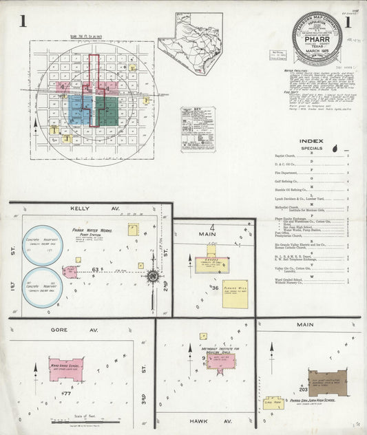 Sanborn Fire Insurance Map from Pharr, Hidalgo County, Texas (1925), Sheet #0001 - Historic Sanborn Fire Insurance Map Print, vintage old map wall art, antique decor, genealogy gift, Texas Texas map