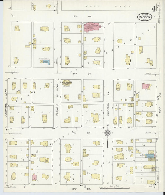 Sanborn Fire Insurance Map from Madison, Lake County, South Dakota (1914), Sheet #0004 - Historic Sanborn Fire Insurance Map Print, vintage old map wall art, antique decor, genealogy gift, South Dakota South Dakota map
