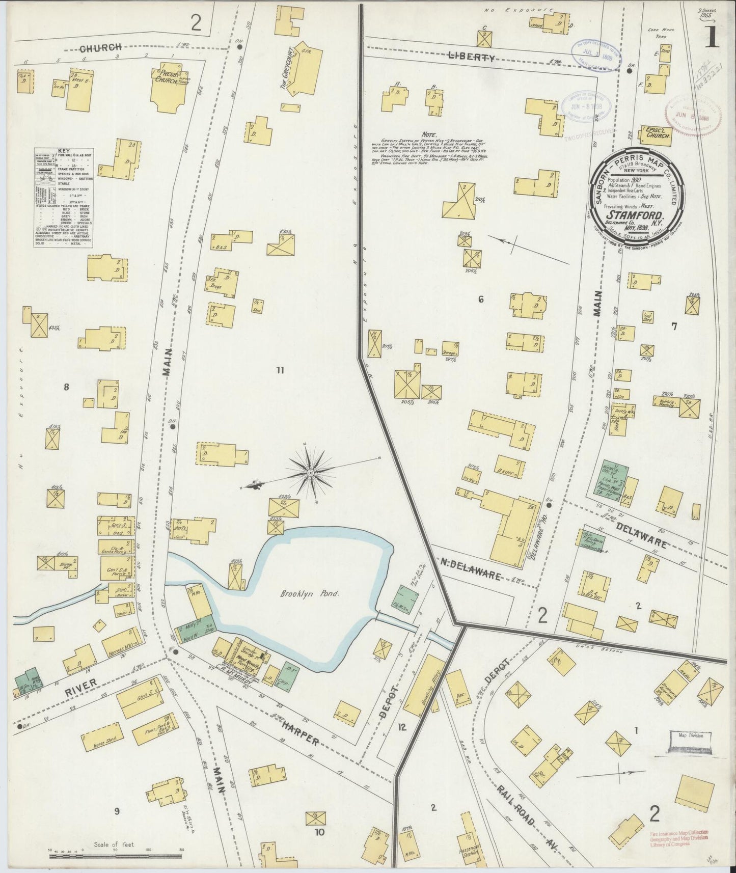 Sanborn Fire Insurance Map from Stamford, Delaware County, New York (1898), Sheet #0001 - Complete Map Set gallery image, historic Sanborn map, vintage wall art, Stamford Delaware