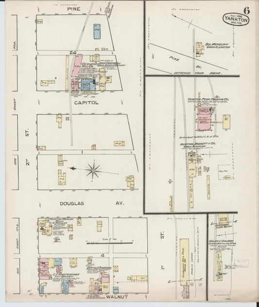Sanborn Fire Insurance Map from Yankton, Yankton County, South Dakota (1886), Sheet #0006 - Historic Sanborn Fire Insurance Map Print, vintage old map wall art, antique decor, genealogy gift, South Dakota South Dakota map