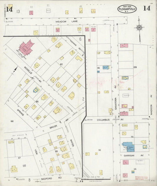 Sanborn Fire Insurance Map from Pleasantville, Westchester County, New York (1924), Sheet #0014 - Historic Sanborn Fire Insurance Map Print, vintage old map wall art, antique decor, genealogy gift, New York New York map