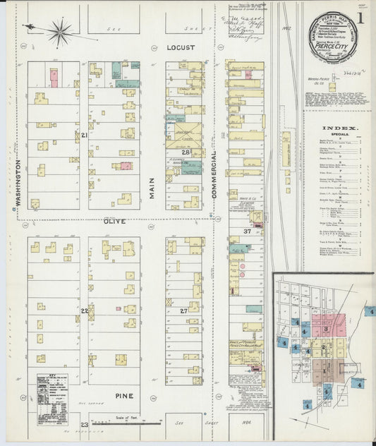 Sanborn Fire Insurance Map from Pierce City, Lawrence County, Missouri (1891), Sheet #0001 - Historic Sanborn Fire Insurance Map Print, vintage old map wall art, antique decor, genealogy gift, Missouri Missouri map