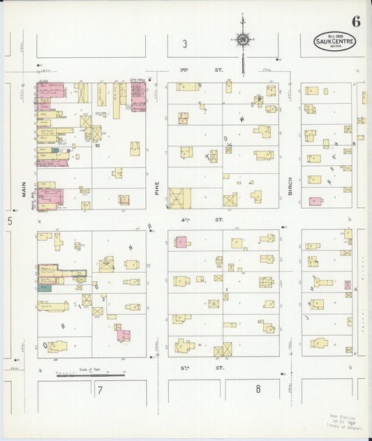Sanborn Fire Insurance Map from Sauk Centre, Stearns County, Minnesota (1909), Sheet #0006 - Historic Sanborn Fire Insurance Map Print, vintage old map wall art, antique decor, genealogy gift, Minnesota Minnesota map