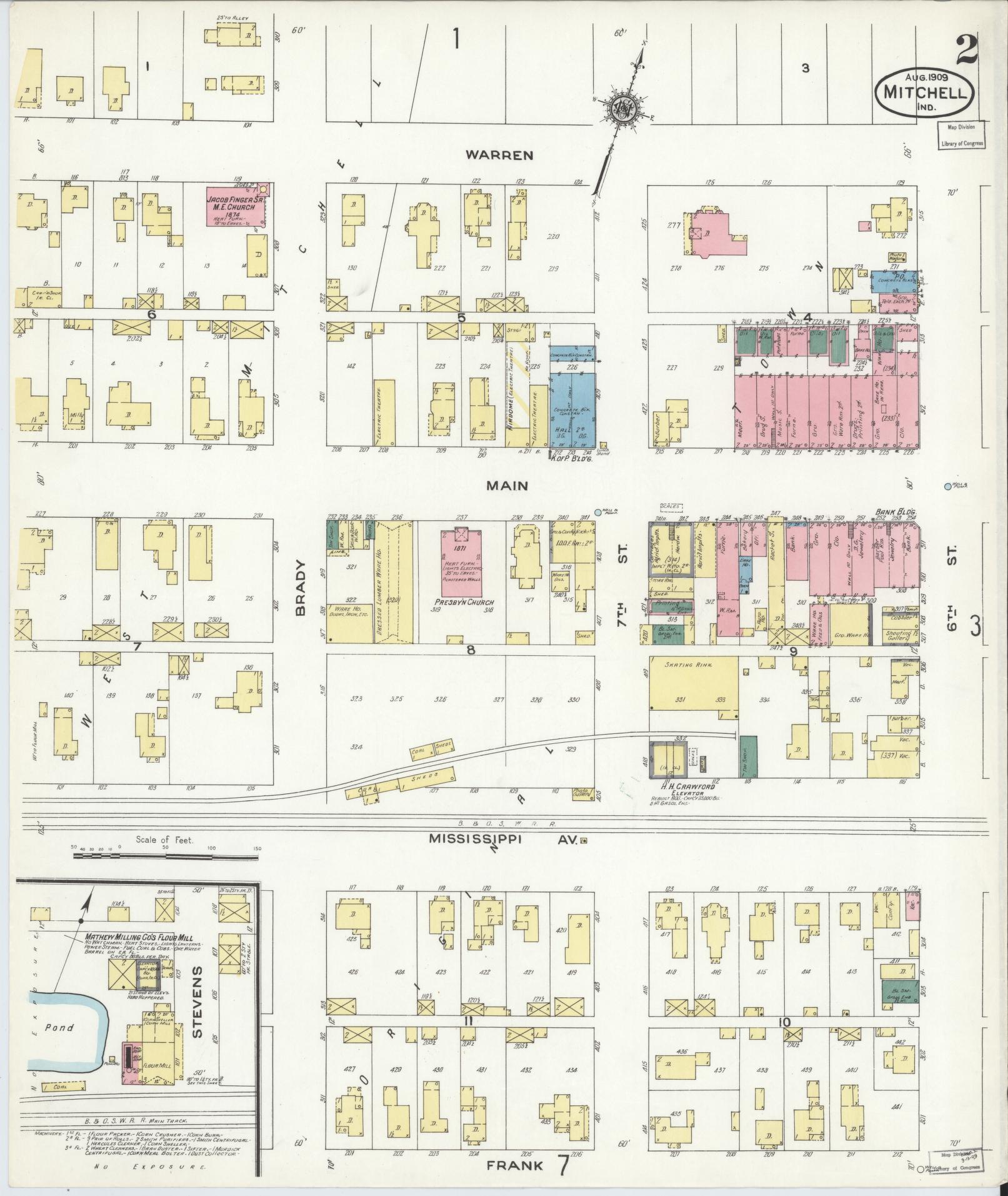 Sanborn Fire Insurance Map from Mitchell, Lawrence County, Indiana (1909), Sheet #0002 - Complete Map Set gallery image, historic Sanborn map, vintage wall art, Indiana Indiana
