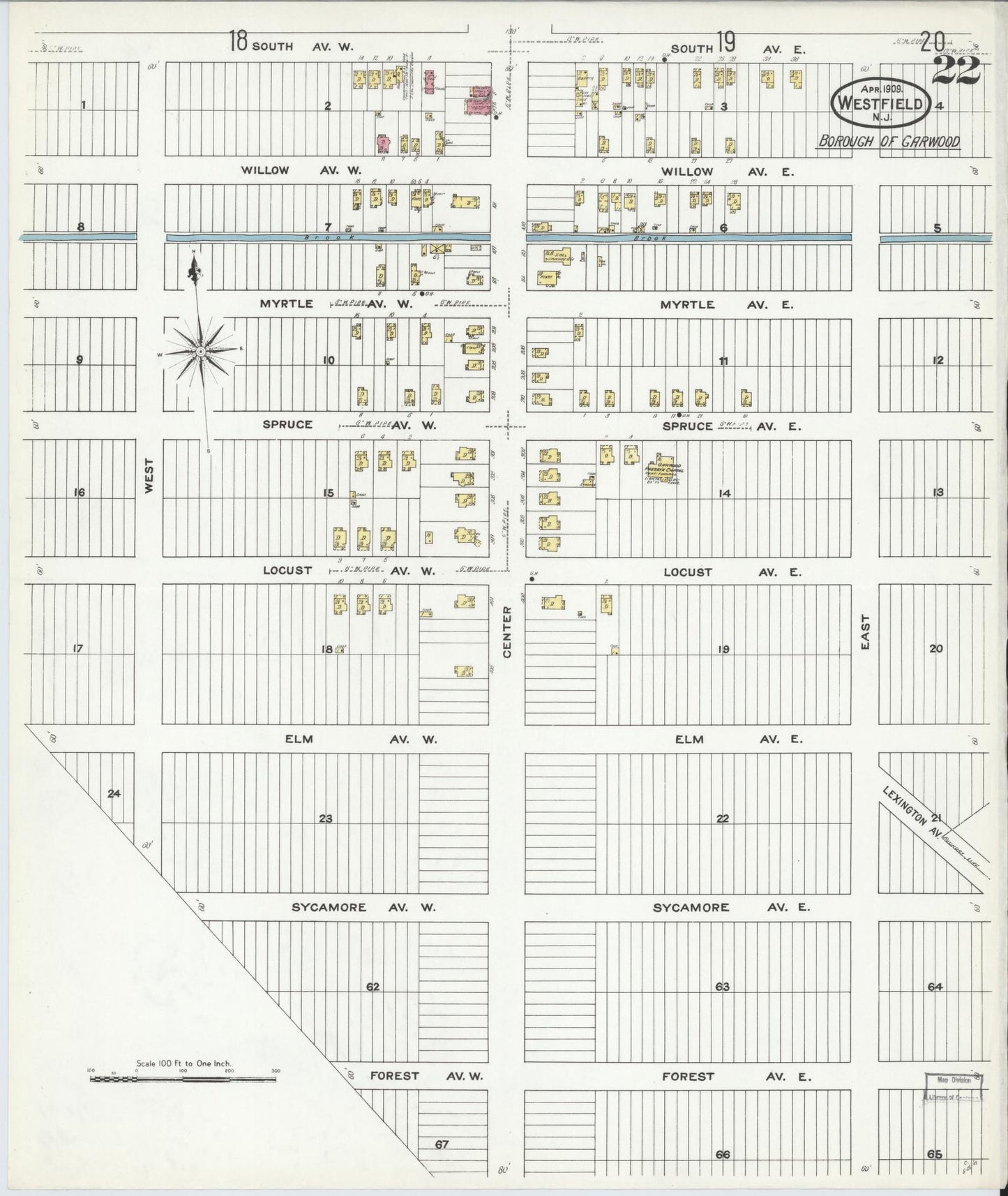 Sanborn Fire Insurance Map from Westfield, Union County, New Jersey (1909), Sheet #0022 - Historic Sanborn Fire Insurance Map Print, vintage old map wall art, antique decor, genealogy gift, New Jersey New Jersey map