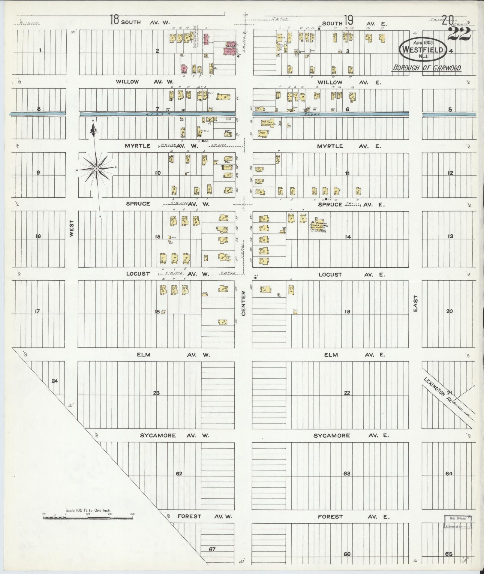 Sanborn Fire Insurance Map from Westfield, Union County, New Jersey (1909), Sheet #0022 - Historic Sanborn Fire Insurance Map Print, vintage old map wall art, antique decor, genealogy gift, New Jersey New Jersey map