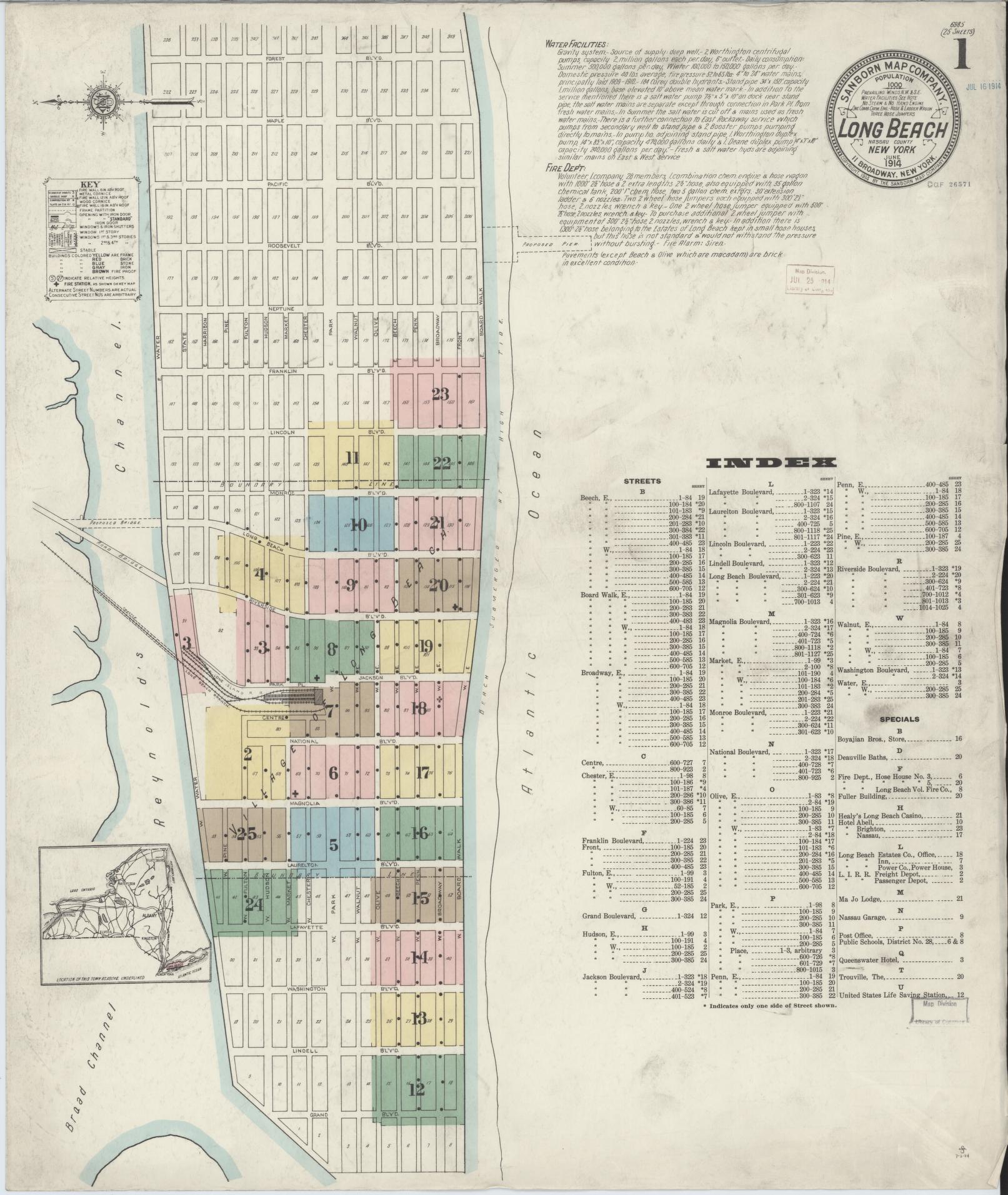 Sanborn Fire Insurance Map from Long Beach, Nassau County, New York. (1914) – Historic Sanborn Fire Insurance Map Print