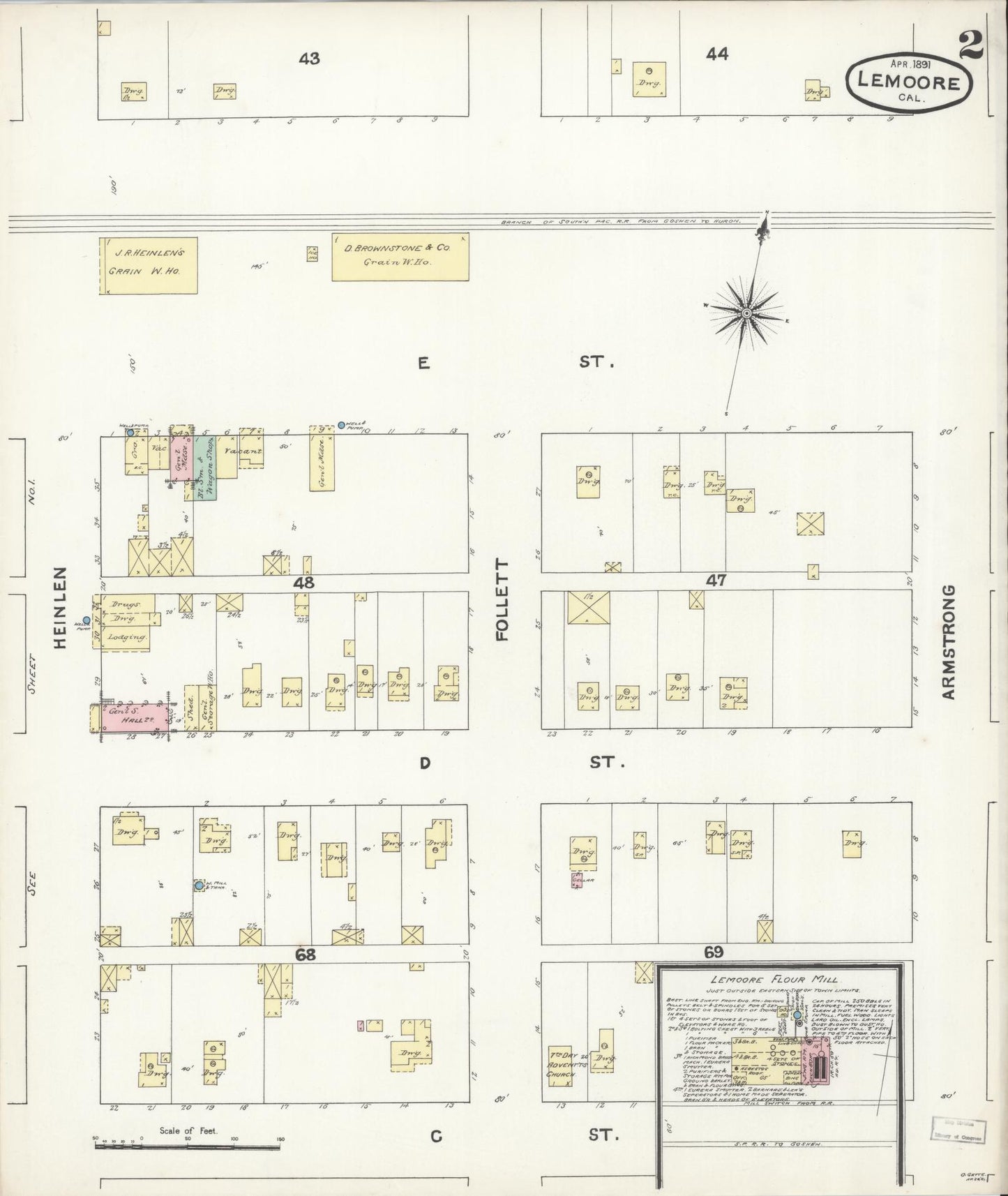Sanborn Fire Insurance Map from Lemoore, Kings County, California (1891), Sheet #0002 - Historic Sanborn Fire Insurance Map Print, vintage old map wall art, antique decor, genealogy gift, California California map