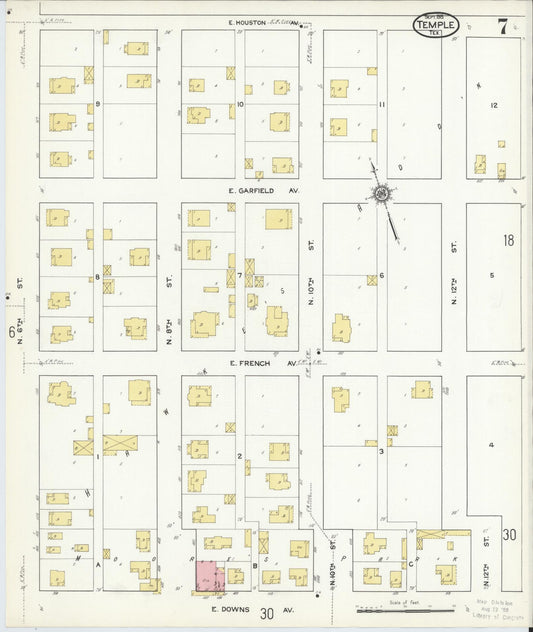 Sanborn Fire Insurance Map from Temple, Bell County, Texas (1915), Sheet #0007 - Historic Sanborn Fire Insurance Map Print, vintage old map wall art, antique decor, genealogy gift, Texas Texas map