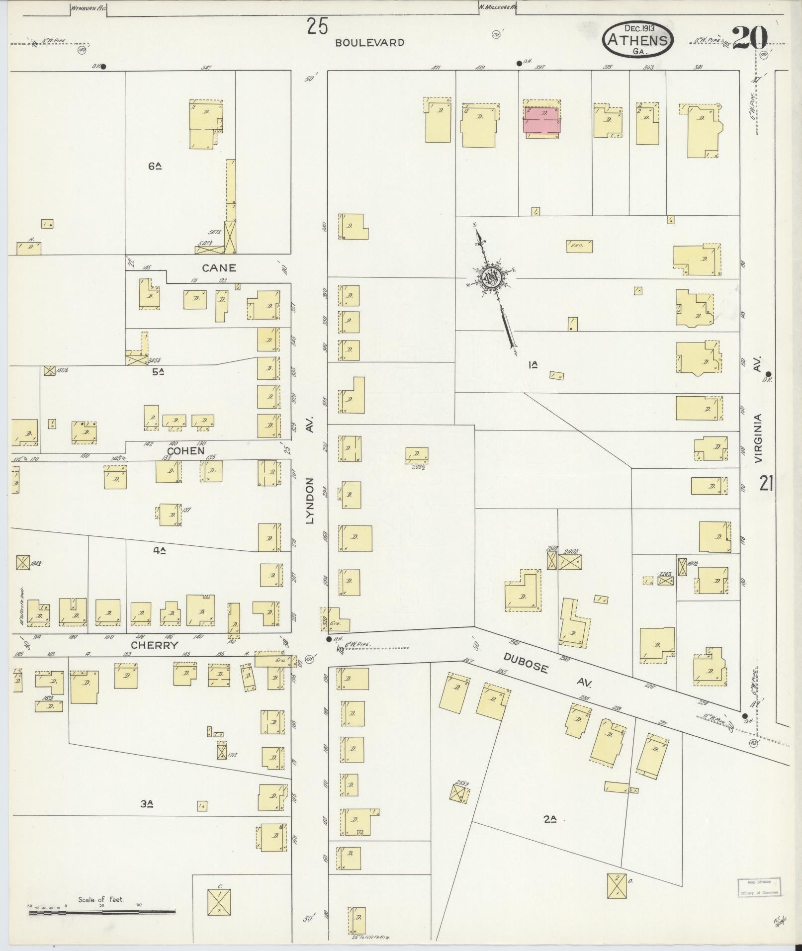 Sanborn Fire Insurance Map from Athens, Clarke County, Georgia (1913), Sheet #0020 - Complete Map Set gallery image, historic Sanborn map, vintage wall art, Georgia Georgia