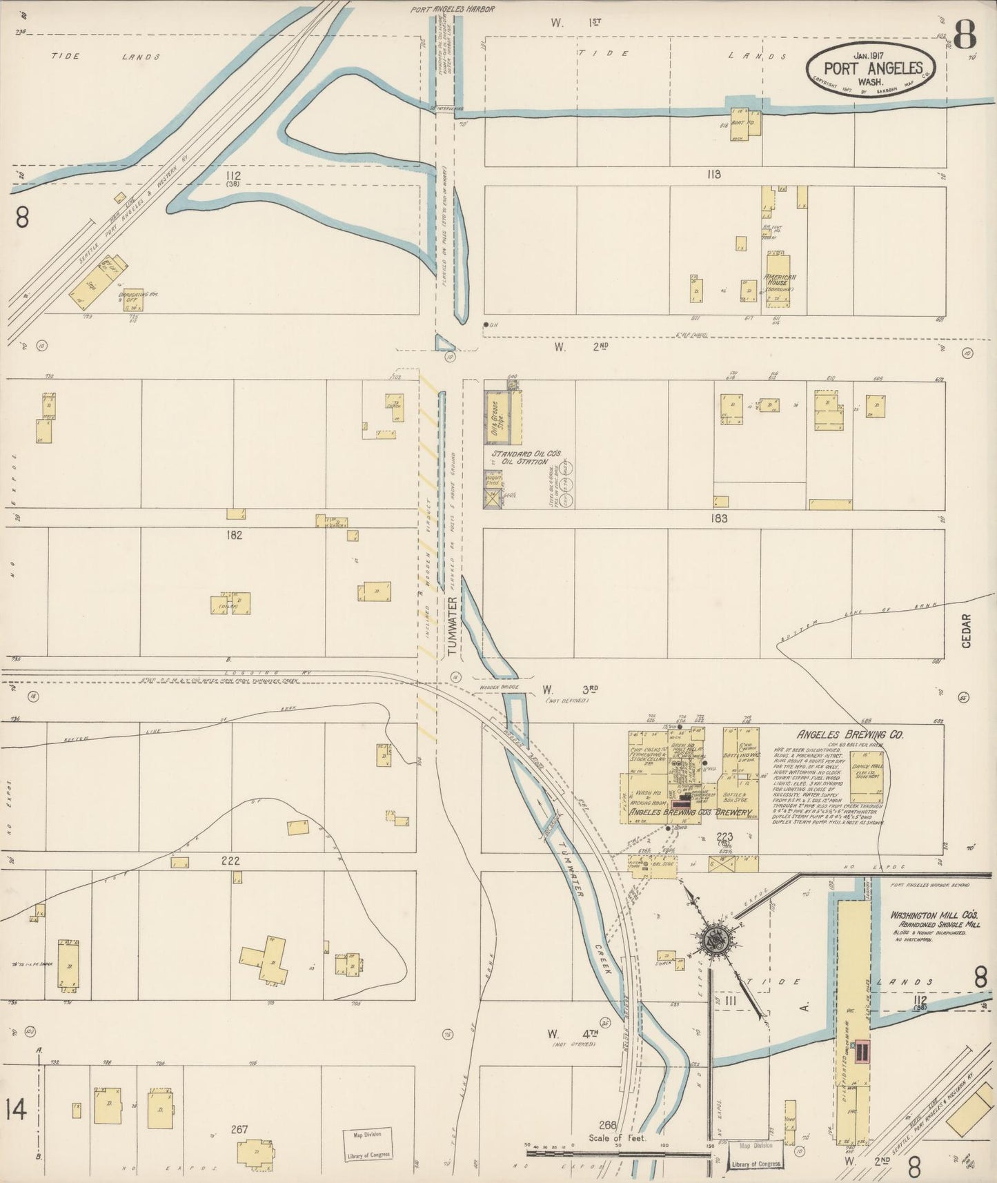 Sanborn Fire Insurance Map from Port Angeles, Clallam County, Washington (1917), Sheet #0008 - Complete Map Set gallery image, historic Sanborn map, vintage wall art, Washington Washington