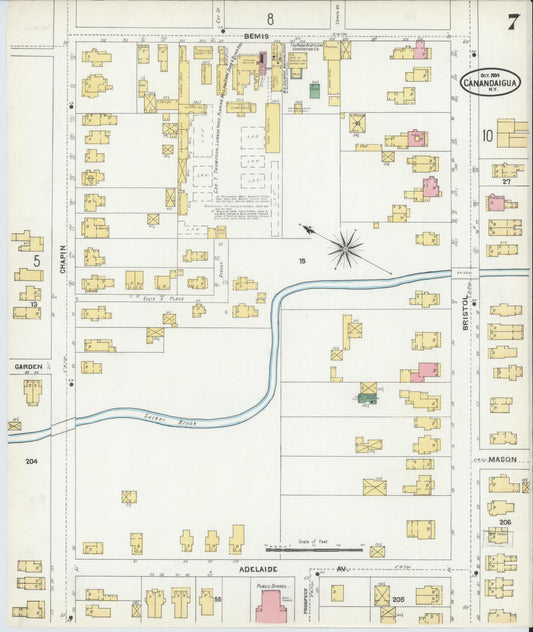 Sanborn Fire Insurance Map from Canandaigua, Ontario County, New York (1904), Sheet #0007 - Historic Sanborn Fire Insurance Map Print, vintage old map wall art, antique decor, genealogy gift, New York New York map