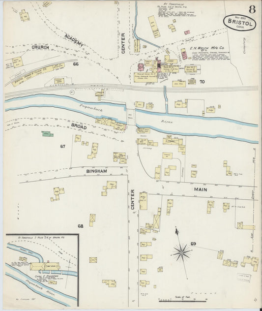 Sanborn Fire Insurance Map from Bristol, Hartford County, Connecticut (1890), Sheet #0007 - Historic Sanborn Fire Insurance Map Print, vintage old map wall art, antique decor, genealogy gift, Connecticut Connecticut map