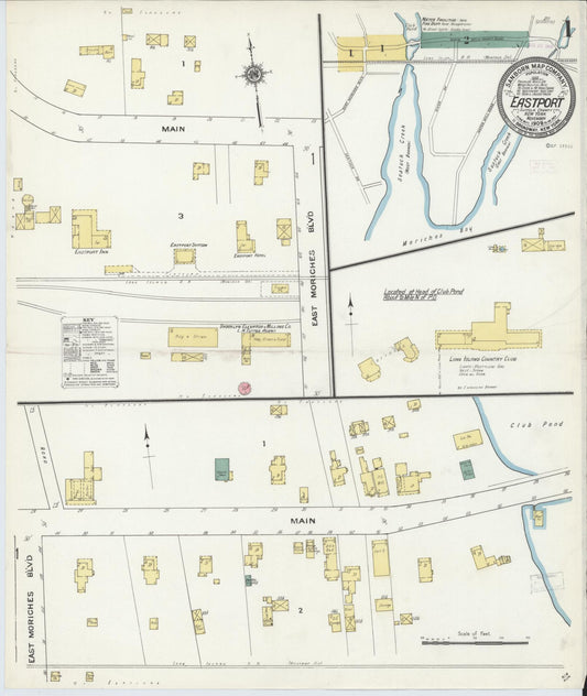 Sanborn Fire Insurance Map from Eastport, Suffolk County, New York (1909), Sheet #0001 - Historic Sanborn Fire Insurance Map Print, vintage old map wall art, antique decor, genealogy gift, New York New York map