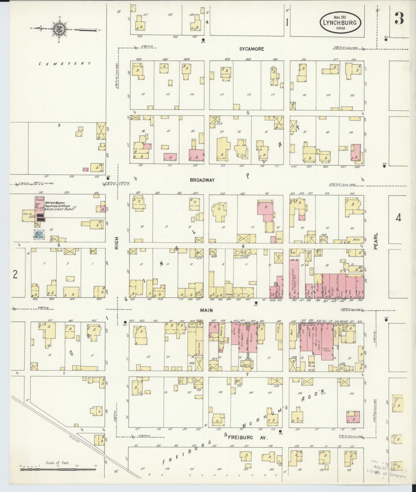 Sanborn Fire Insurance Map from Lynchburg, Highland County, Ohio (1911), Sheet #0003 - Complete Map Set gallery image, historic Sanborn map, vintage wall art, Ohio Ohio