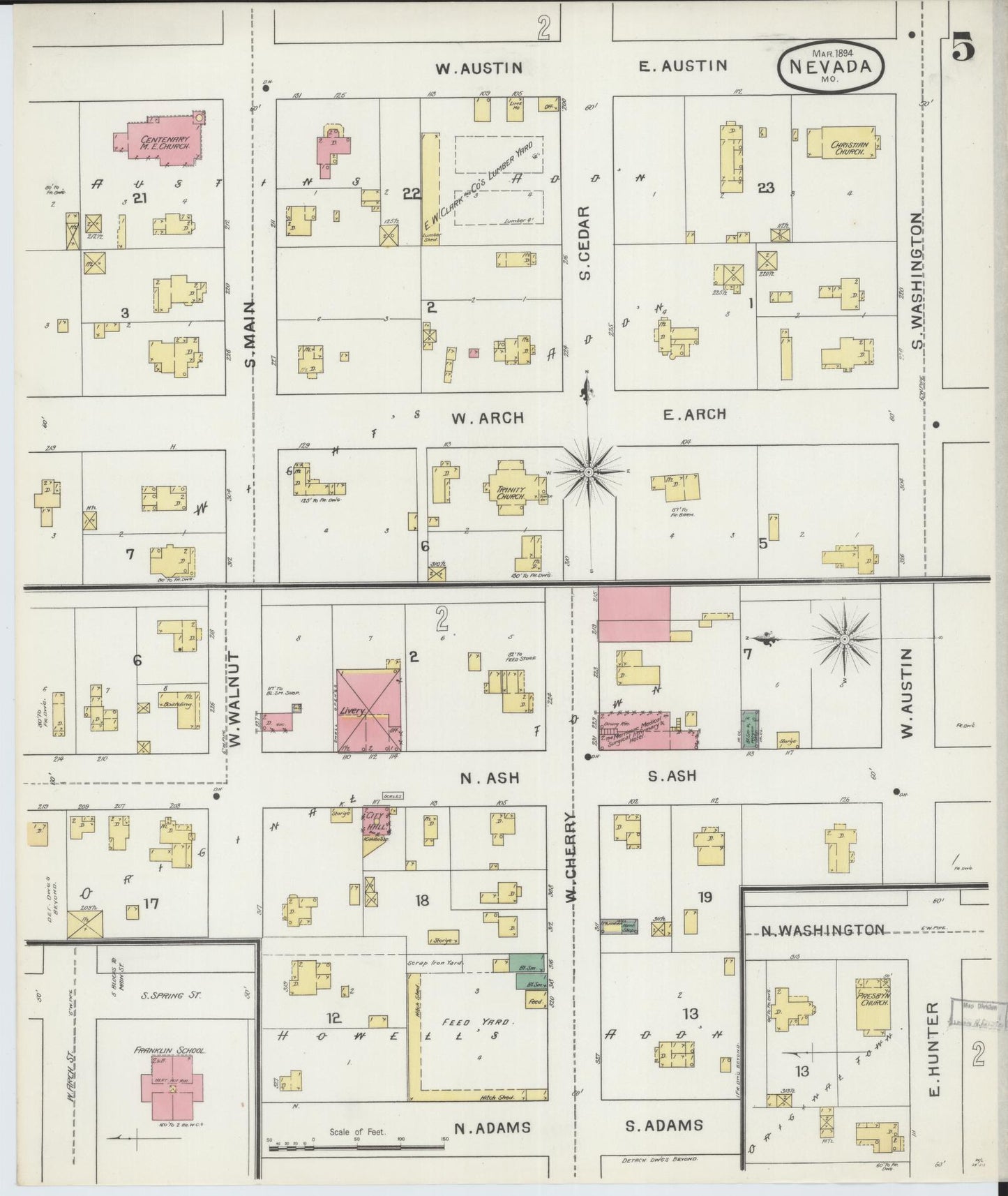 Sanborn Fire Insurance Map from Nevada, Vernon County, Missouri (1894), Sheet #0005 - Complete Map Set gallery image, historic Sanborn map, vintage wall art, Missouri Missouri