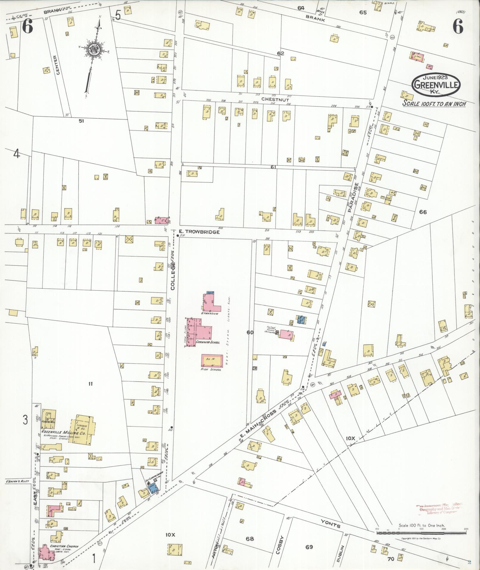 Sanborn Fire Insurance Map from Greenville, Muhlenberg County, Kentucky (1923), Sheet #0006 - Complete Map Set gallery image, historic Sanborn map, vintage wall art, Kentucky Kentucky