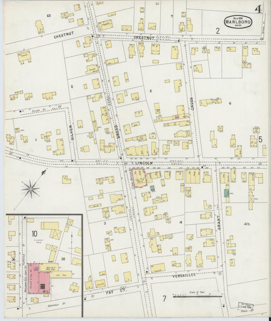 Sanborn Fire Insurance Map from Marlborough, Middlesex County, Massachusetts (1896), Sheet #0004 - Historic Sanborn Fire Insurance Map Print, vintage old map wall art, antique decor, genealogy gift, Massachusetts Massachusetts map
