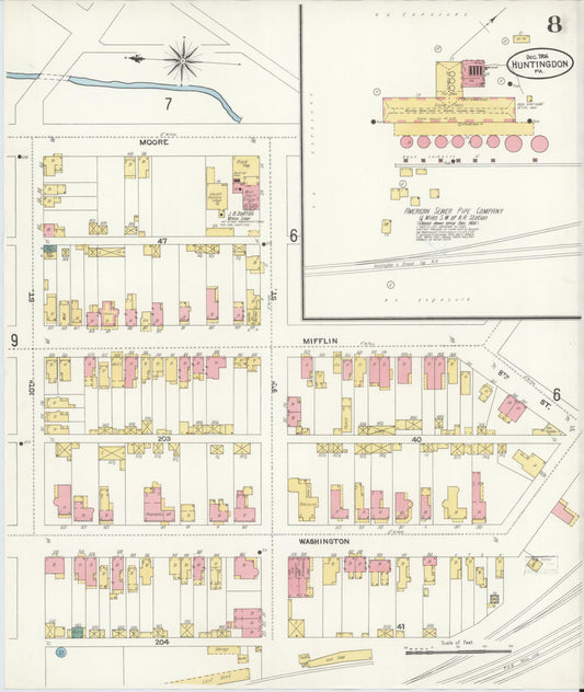 Sanborn Fire Insurance Map from Huntingdon, Huntingdon County, Pennsylvania (1906), Sheet #0008 - Historic Sanborn Fire Insurance Map Print, vintage old map wall art, antique decor, genealogy gift, Pennsylvania Pennsylvania map