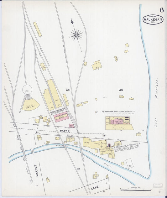 Sanborn Fire Insurance Map from Waukegan, Lake County, Illinois (1892), Sheet #0006 - Historic Sanborn Fire Insurance Map Print, vintage old map wall art, antique decor, genealogy gift, Illinois Illinois map